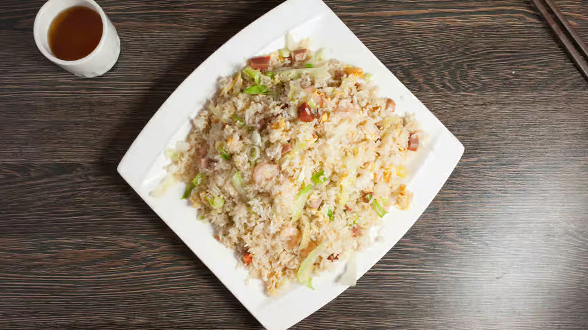 Traditional Yang Zhou fried rice mixed with shrimp, egg and diced vegetables at Cheung Hing, a Chinese Restaurant in San Francisco